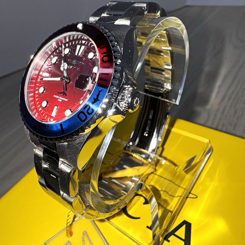 Invicta Pro Diver Womens Red & Blue Bezel W/Stainless Steel Band 34mm 100m
